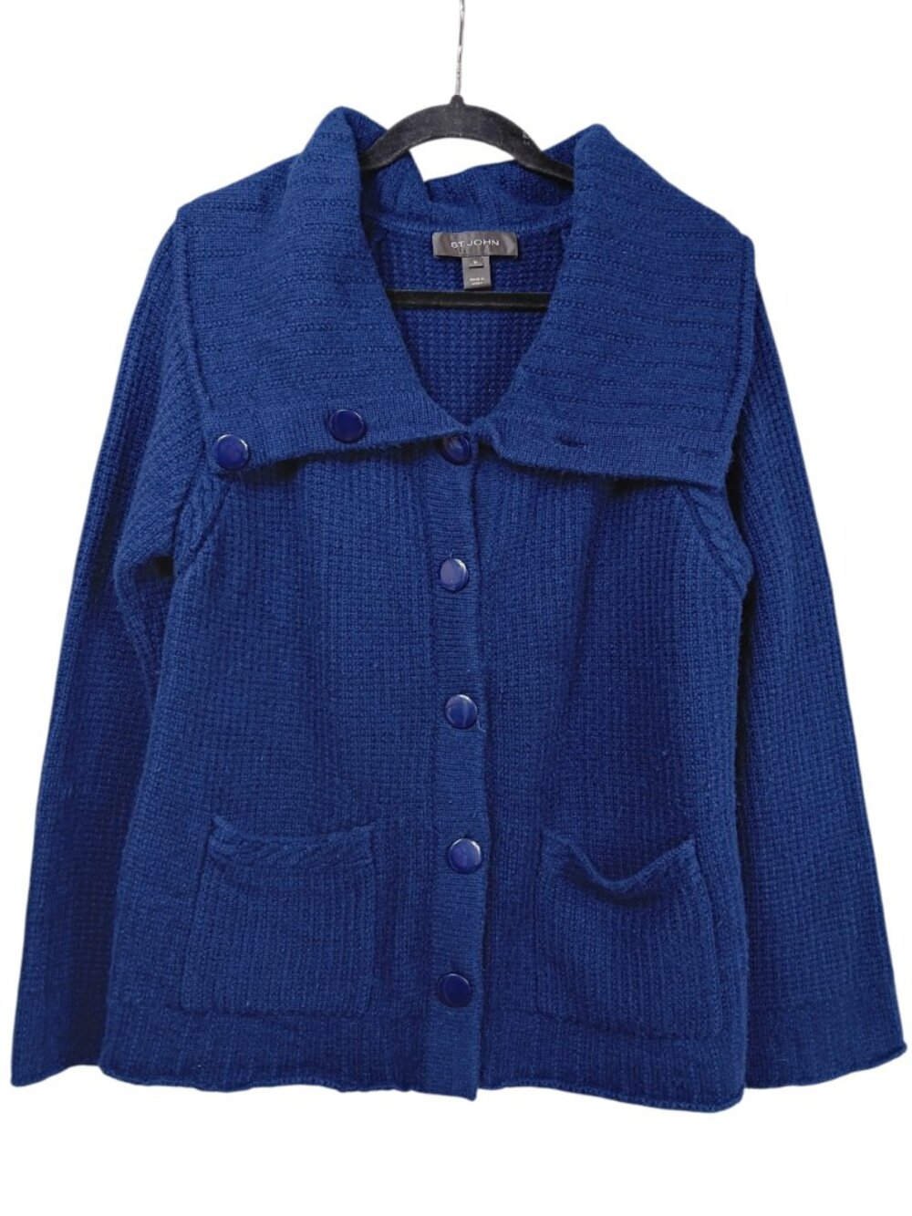 ST. JOHN Women's Blue Button-up Long Sleeve Knit Cardigan 100% Cashmere Size M